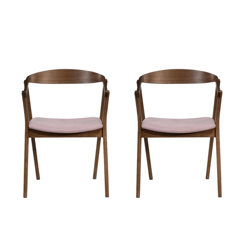 Set Of 2 Wooden Fabric Seat Kitchen Dining Chair - Walnut/Beige