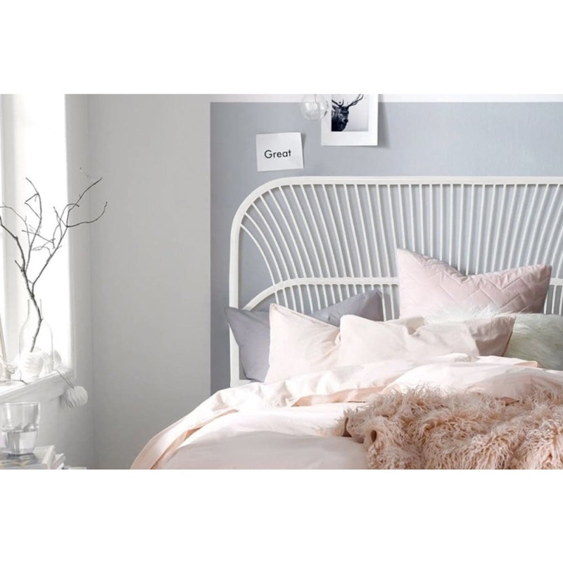 Teagan Rattan Eco Friendly Bed Head Headboard Queen Size  - White