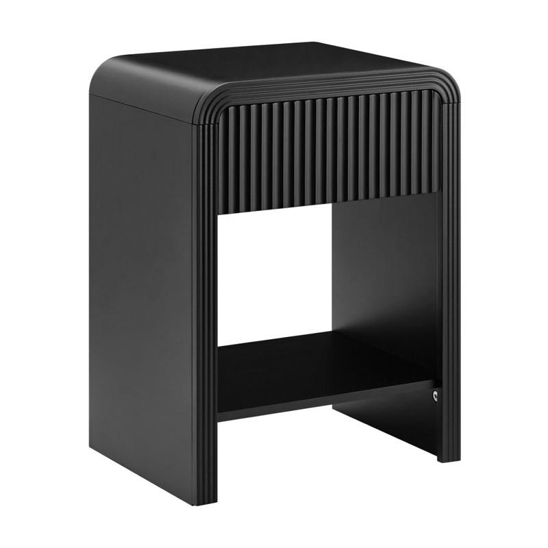 Tynan Open Shelf Nightstand Bedside Table 1-Drawer Black