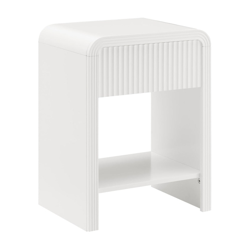 Tynan Open Shelf Nightstand Bedside Table 1-Drawer White