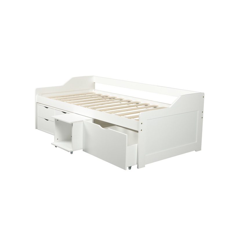 Wooden Timber Solid Pine Day Bed W/ Storage Drawers - White