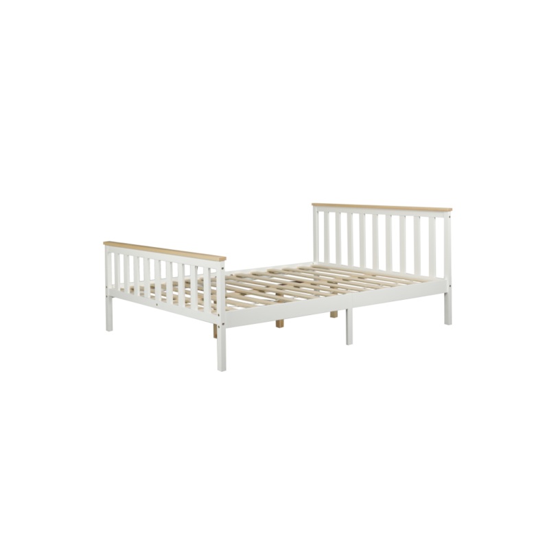 Wooden Timber Solid Pine Double Size Bed Frame - White/Natural