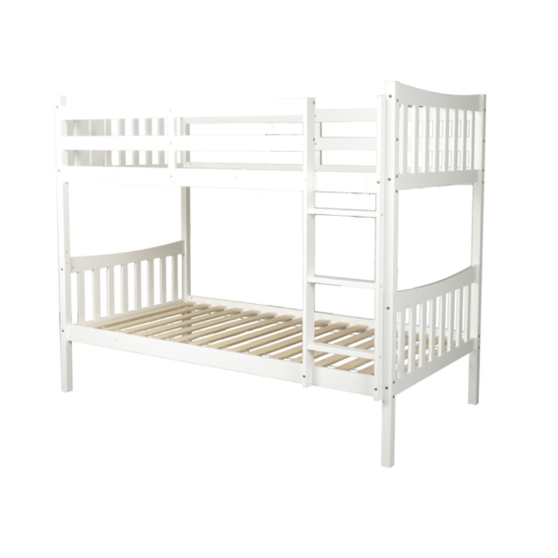 Wooden Timber Solid Pine King Single Size Bunk Bed Frame - White