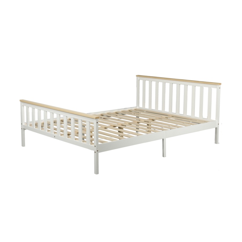 Wooden Timber Solid Pine Queen Size Bed Frame - White/Natural