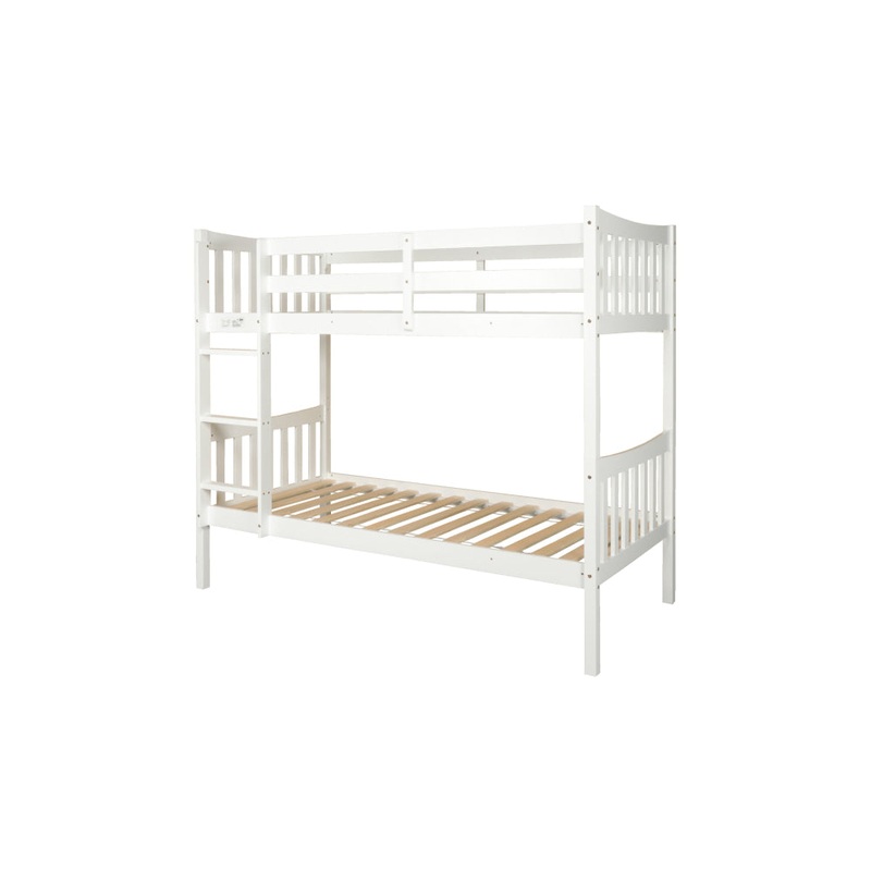 Wooden Timber Solid Pine Single Size Bunk Bed Frame - White