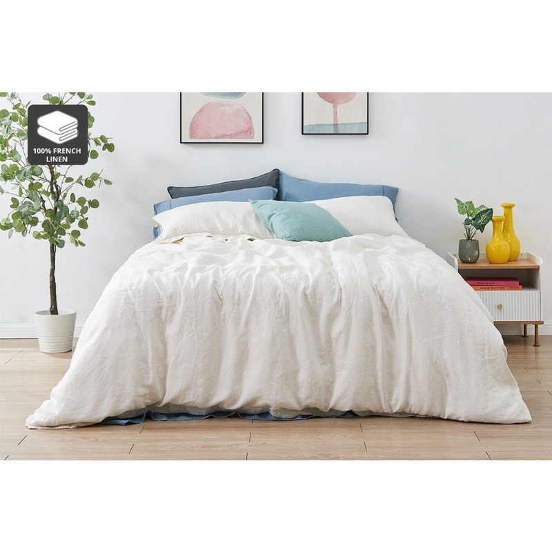 100% French Linen Quilt Cover Set - Almond, Double