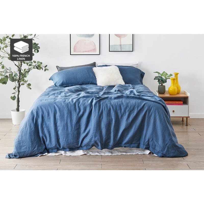100% French Linen Quilt Cover Set - Berling Sea, Double