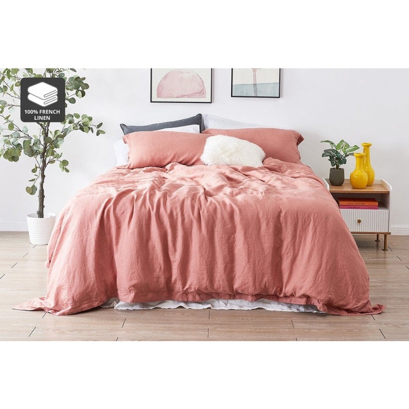 100% French Linen Quilt Cover Set - Terracotta, Double
