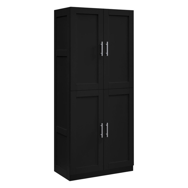 Caddo 4-Doors Split Tall Cupboard 6-Tier Storage Cabinet Black