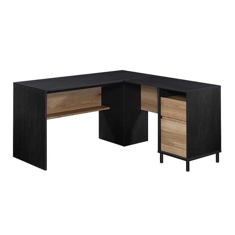 Levi Industrial L-Shape Computer Working Home Office Desk Raven Oak