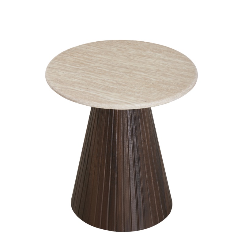 Louie Artificial Marble Wooden Laminated Round End Lamp Side Table Travertine