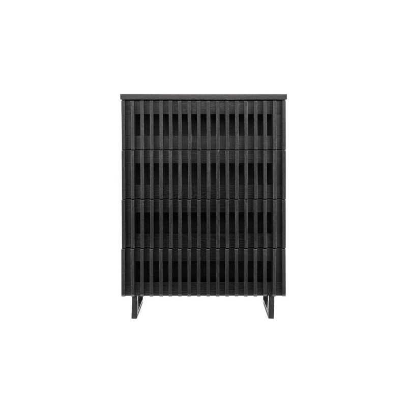 Manila Modern Slotted Design Chest of 4-Drawers Tallboy Storage Cabinet - Black
