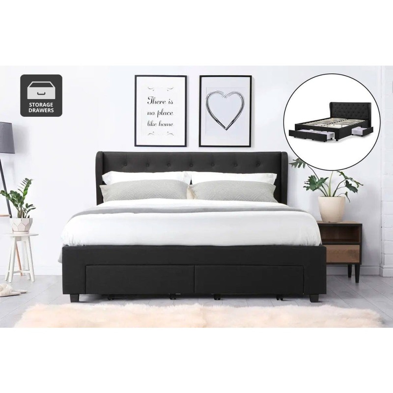 Marseille Storage Bed Frame - Black, Double
