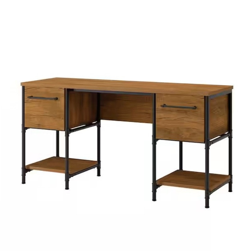 Mateo Industrial Working Computer Home Office Desk 2-Drawer Checked Oak