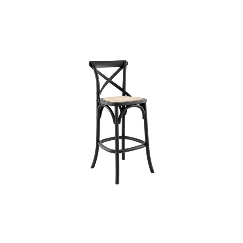 Melrose Cross Back Wooden Kitchen Counter Bar Stool Rattan Seat - Birch/Black