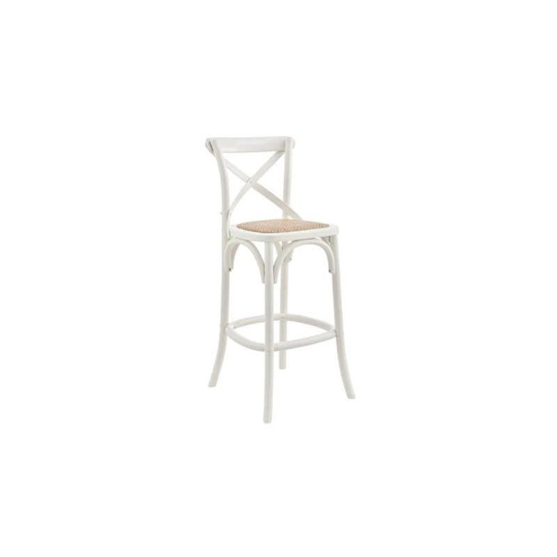Melrose Cross Back Wooden Kitchen Counter Bar Stool Rattan Seat - Birch/White