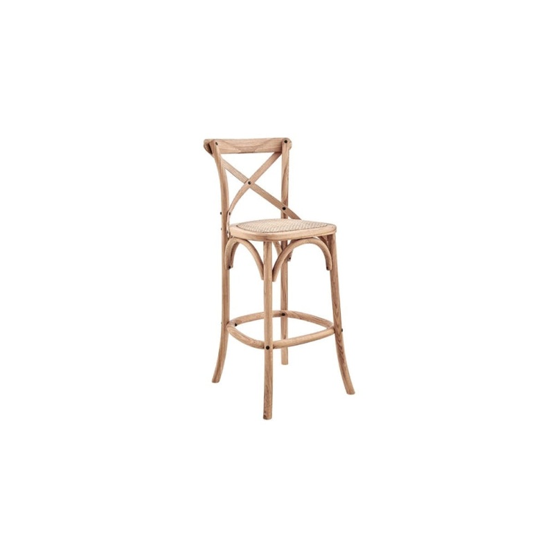 Melrose Cross Back Wooden Kitchen Counter Bar Stool Rattan Seat - Oak/Natural
