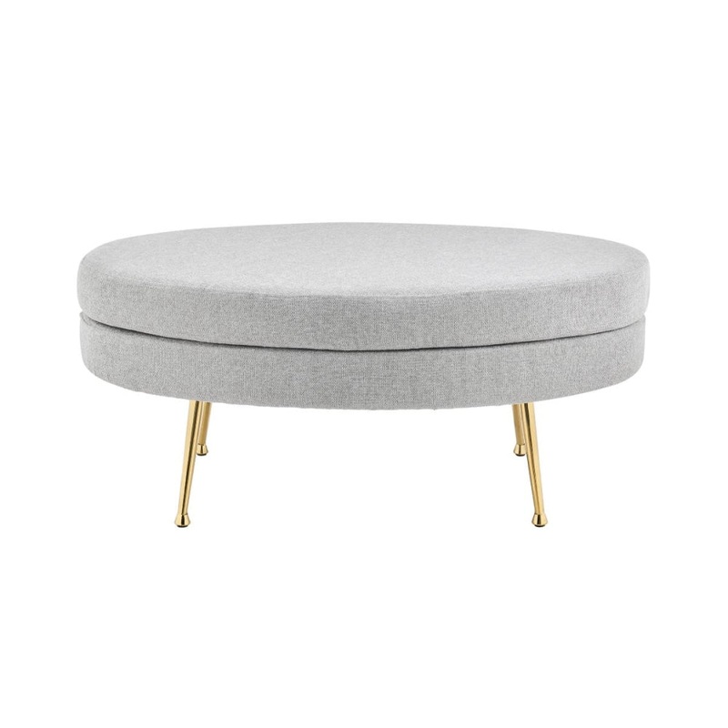 Oscar Luxurious Plush Linen Fabric Ottoman Bench Foot Stool Large - Light Grey