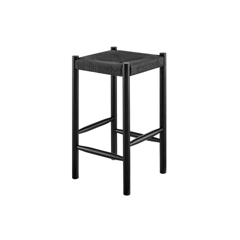 Set of 2 Amber Wooden Kitchen Counter Bar Stool Rattan Seat - Black