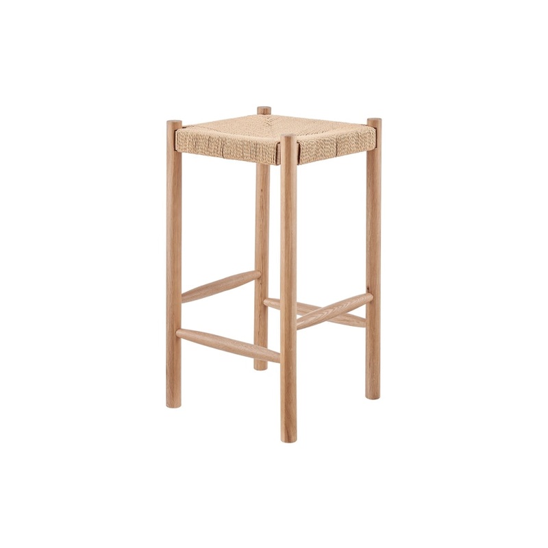 Set of 2 Amber Wooden Kitchen Counter Bar Stool Rattan Seat - Oak/Natural