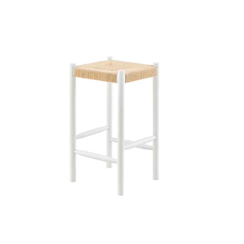 Set of 2 Amber Wooden Kitchen Counter Bar Stool Rattan Seat - White/Natural