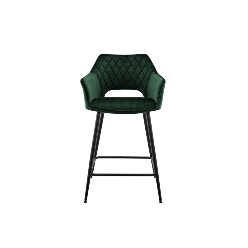 Set of 2 Dublin Fabric Kitchen Counter Bar Stools Metal Frame - Dark Green