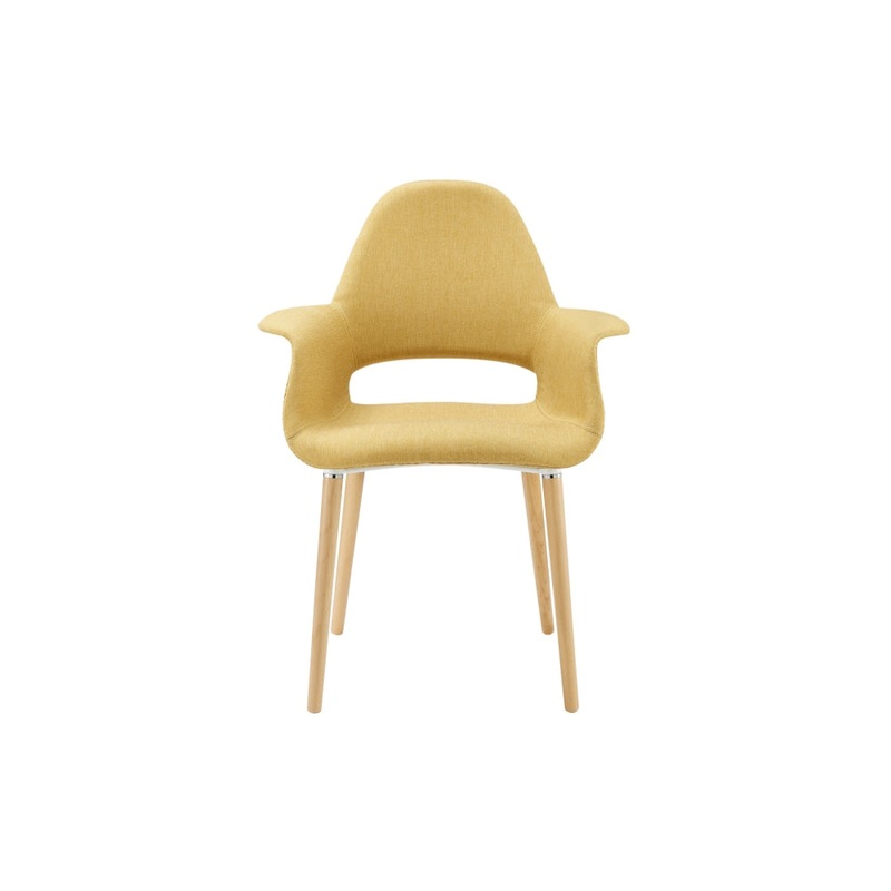 Set of 2 Eames Replica Organic Fabric Kitchen Dining Chair Armchair - Mustard