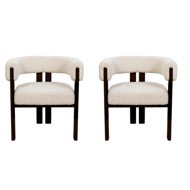 Set Of 2 Eloise Boucle Fabric Kitchen Dining Armchair Metal Legs Cream/Black