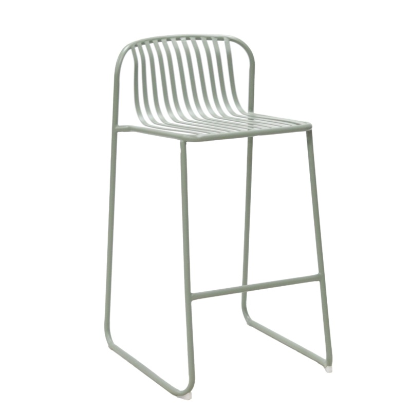 Set Of 2 Renzo Antirust Treatment Outdoor Bar Stool Chair Metal Frame Thyme Green