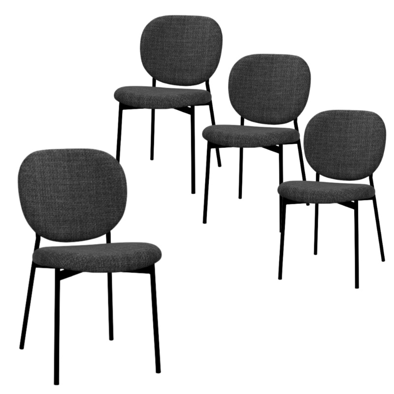 Set Of 4 Archie Fabric Kitchen Dining Chair Metal Legs Black