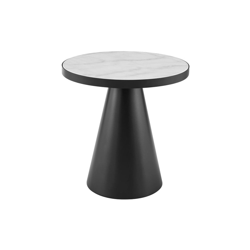 Soli Round Marble Side End Lamp Table - White/Black