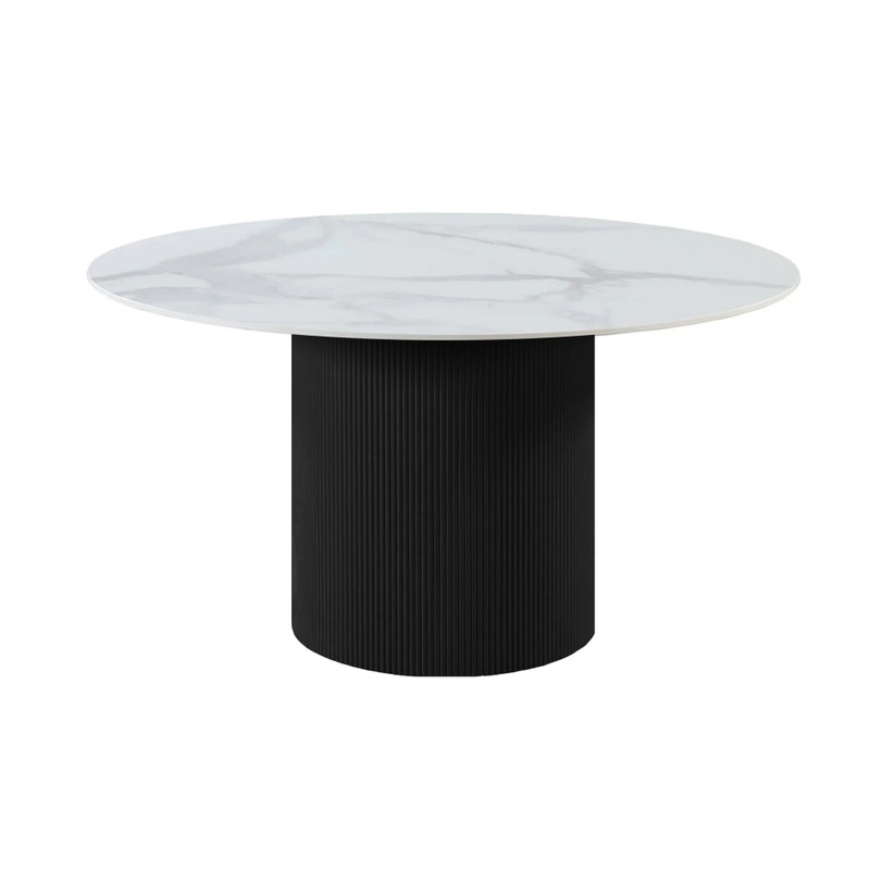 Sonata Sintered Stone Marble Look Round Kitchen Dining Table 120cm Wooden Legs White/Black