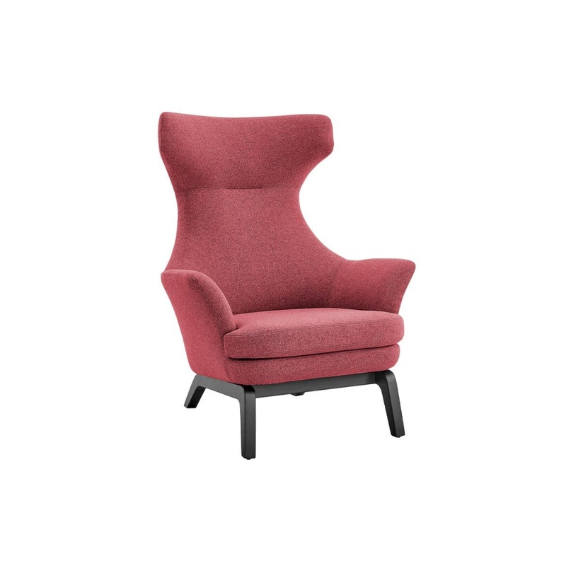 Tulip Tall High Back Fabric Relaxing Lounge Accent Armchair - Red