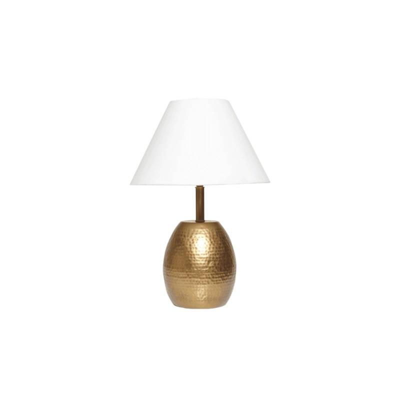Boomer Iron Brass Base Cotton Shade Table Light Lamp - White