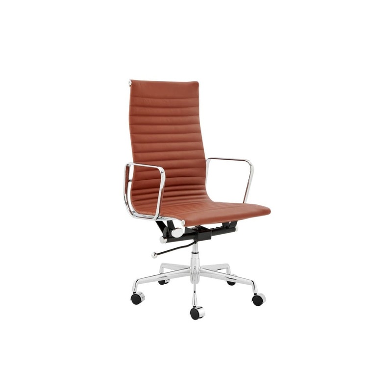 Eames Replica Standard Aluminium High Back Office Computer Work Task Chair - Tan Leather