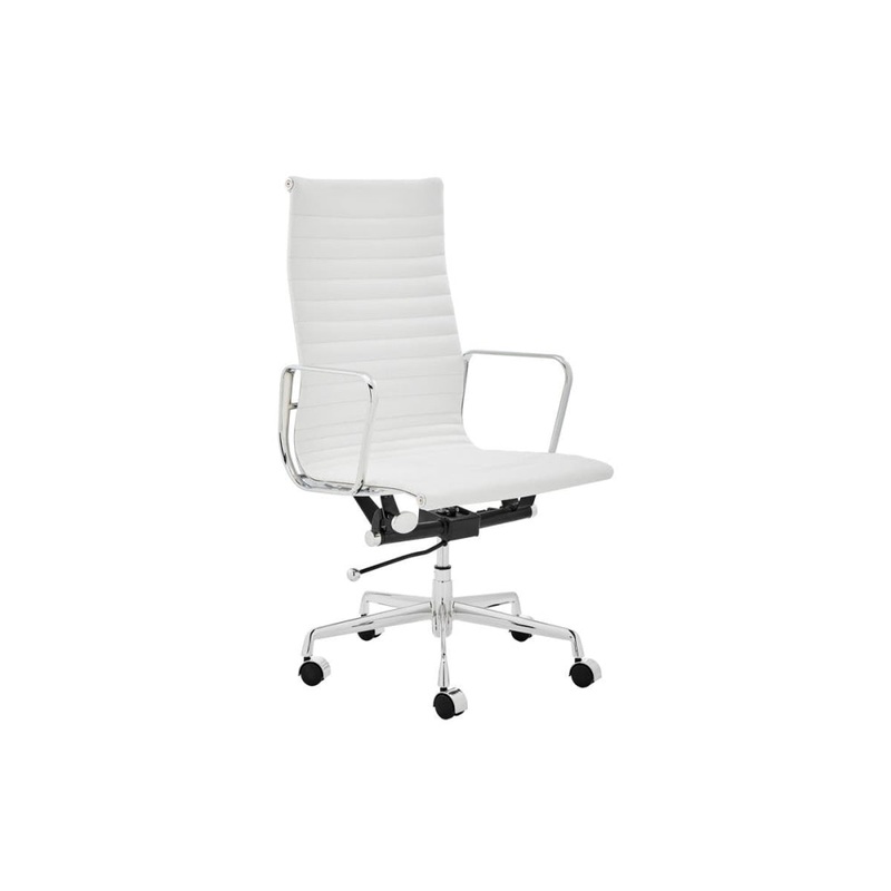 Eames Replica Standard Aluminium High Back Office Computer Work Task Chair - White Leather