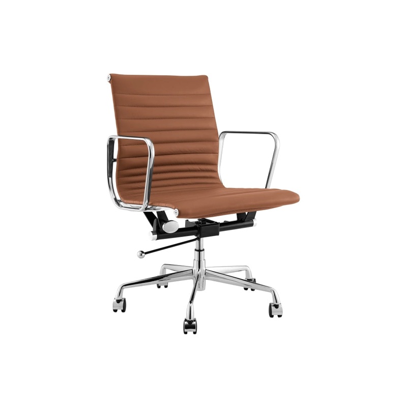 Eames Replica Standard Aluminium Low Back Office Computer Work Task Chair - Tan Leather