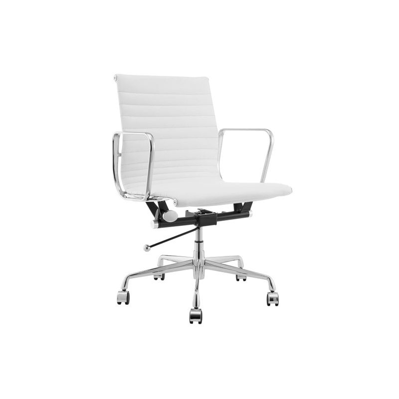 Eames Replica Standard Aluminium Low Back Office Computer Work Task Chair - White Leather