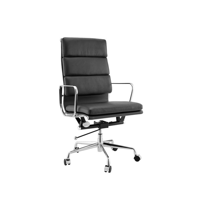 Eames Replica Standard Aluminium Padded High Back Office Computer Work Task Chair - Black Leather