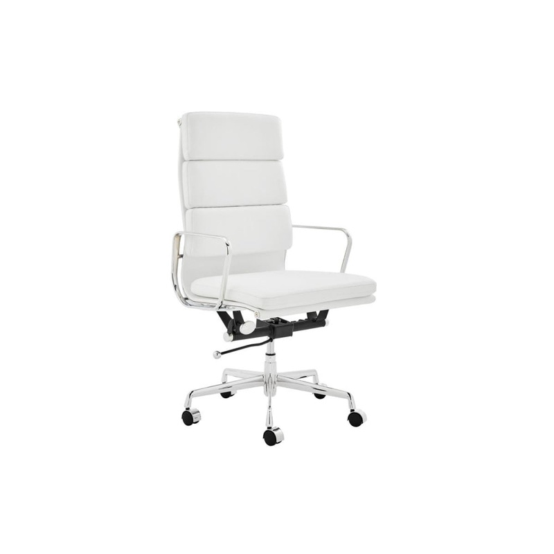 Eames Replica Standard Aluminium Padded High Back Office Computer Work Task Chair - White Leather