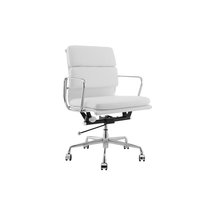 Eames Replica Standard Aluminium Padded Low Back Office Computer Work Task Chair - White Leather