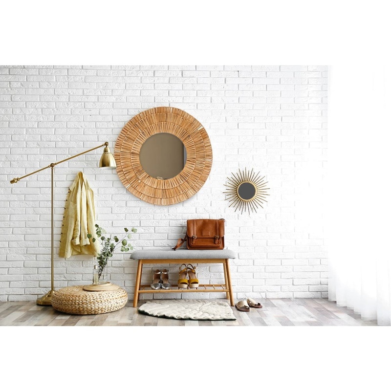 Edie Iron & Hand-Woven Crane Frame Round Wall Mirror