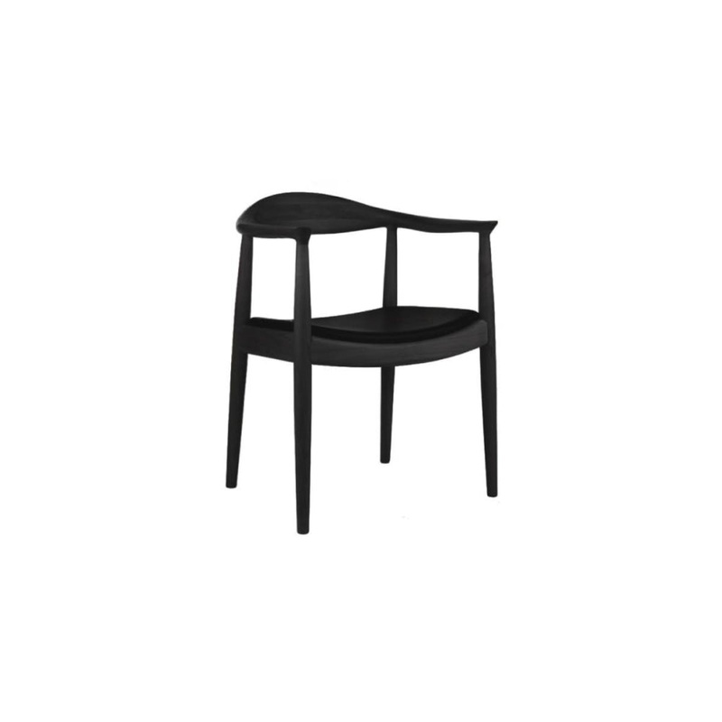 Hans Wegner Replica Round Kitchen Dining Chair Armchair - Black Leather