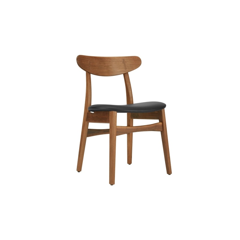 Set of 2 Asger Kitchen Dining Chairs - Walnut Frame/Black Leather
