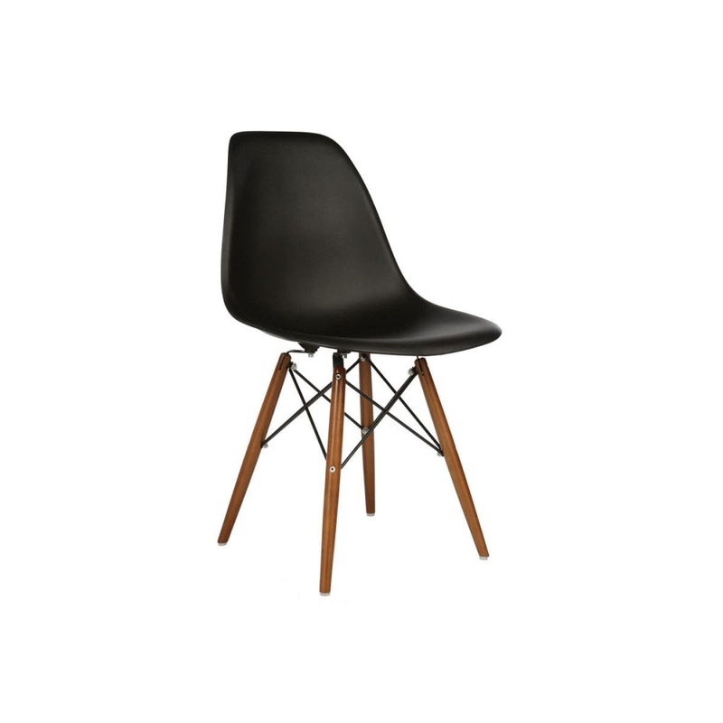 Set of 2 Eames Replica Premium DSW Kitchen Dining Side Chairs - Black Seat/Walnut Legs