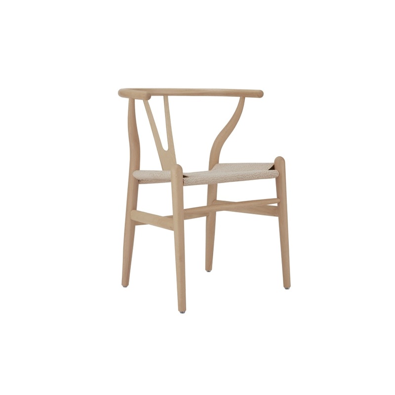 Set of 2 Hans Wegner Replica Wishbone Kitchen Dining Chairs Replica - Beech Wood/Natural Beige