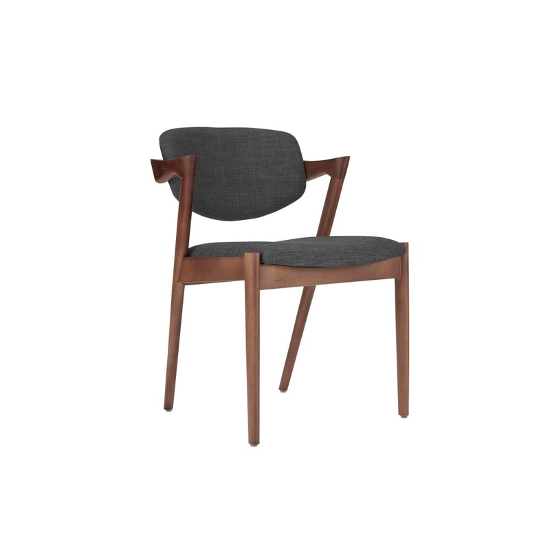 Set of 2 Kai Chairs Replica Beech Stained Fabric Kitchen Dining Chair Walnut Frame/Charcoal