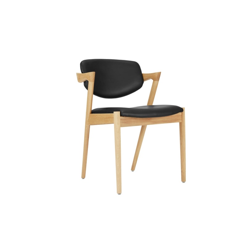 Set of 2 Kai Replica Kitchen Dining Chair Armchair - Oak Frame/Black Leather