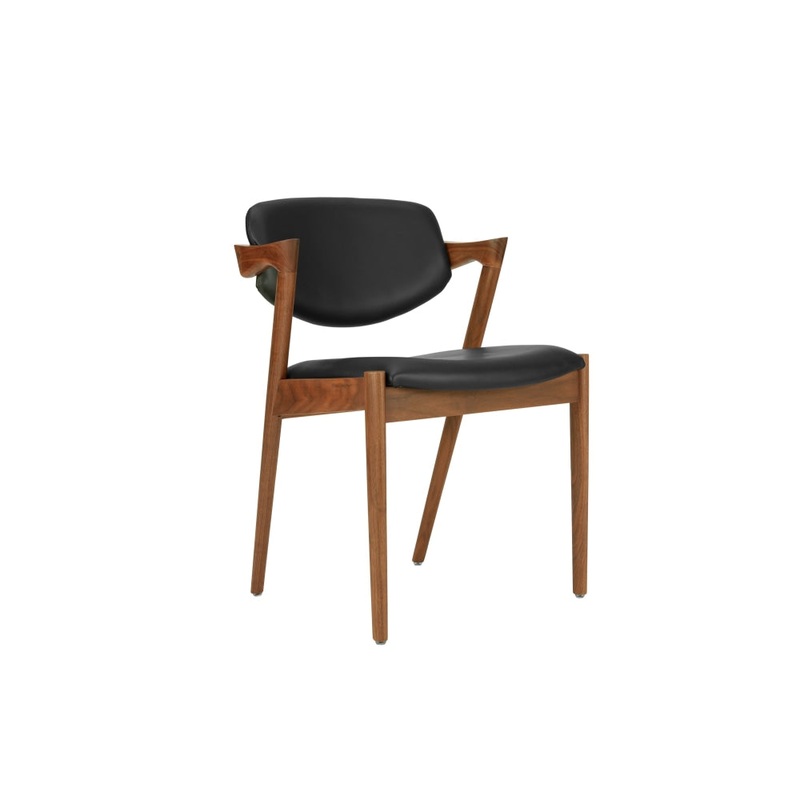 Set of 2 Kai Replica Kitchen Dining Chair Armchair - Walnut Frame/Black Leather