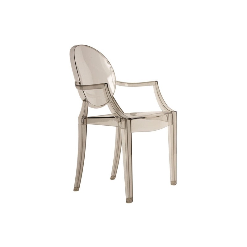 Set of 2 Philippe Starck Replica Louis Ghost Kitchen Dining Chair ArmChairs - Smoke